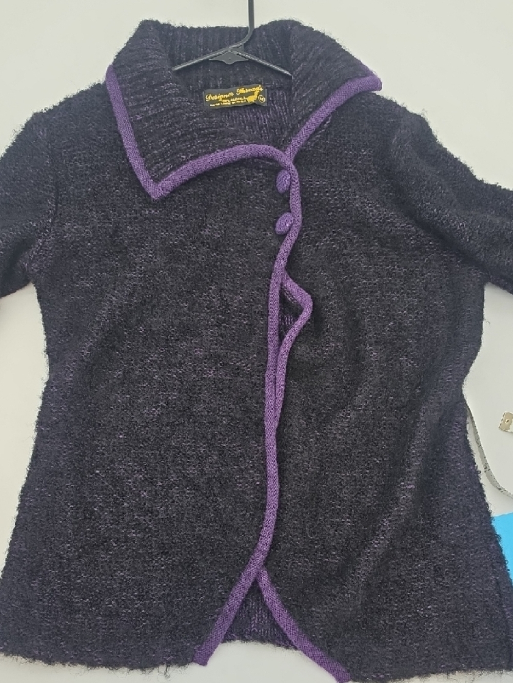 Alpaca Purple And Blacl Textured Knit Blazer with Purple Trim
